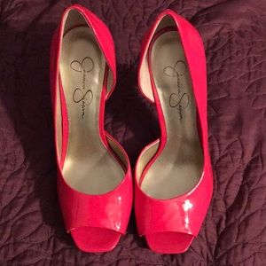Jessica Simpson hot pink peep toe pumps.